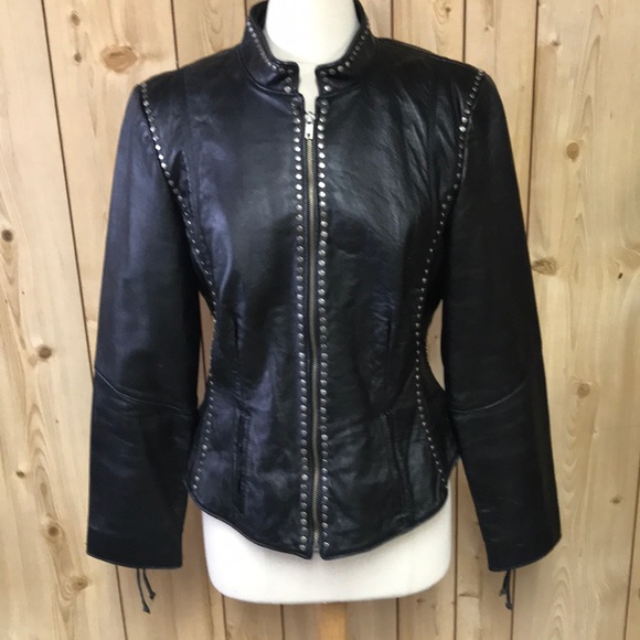 Double D Ranch Jackets & Blazers - Double D Ranch black leather motorcycle jacket MED